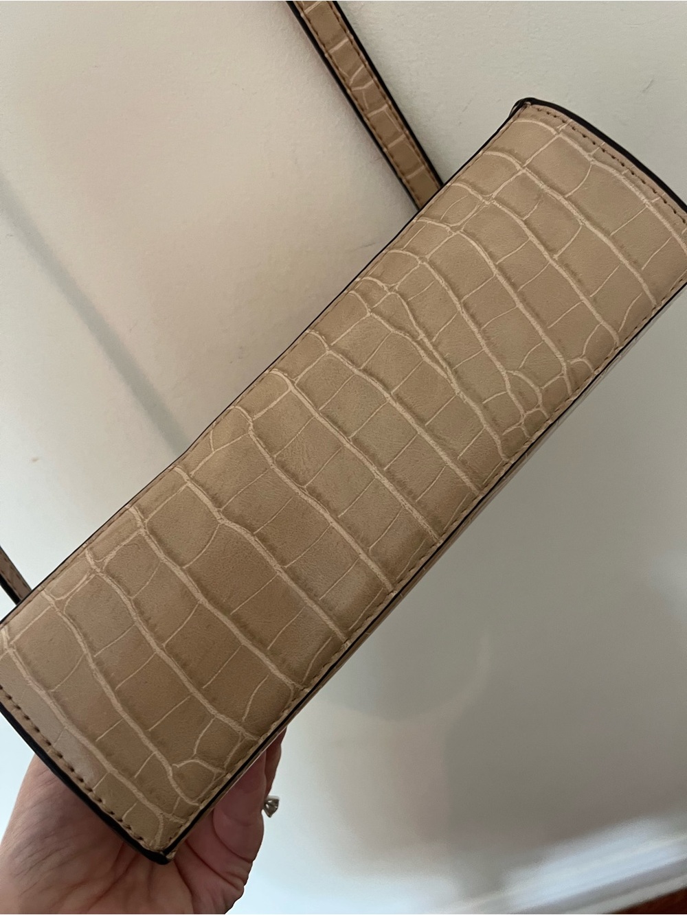 Taupe Croc Embossed Top Handle Crossbody Satchel Bag - Picture 8 of 14